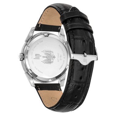 Montre Lip Himalaya quartz cadran argent bracelet cuir noir 40 mm