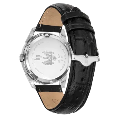 Montre Lip Himalaya quartz cadran argent bracelet cuir noir 40 mm