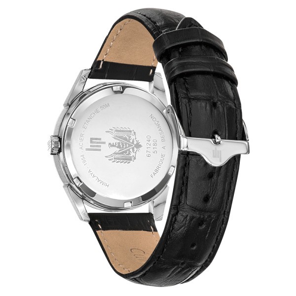 Montre Lip Himalaya quartz cadran argent bracelet cuir noir 40 mm