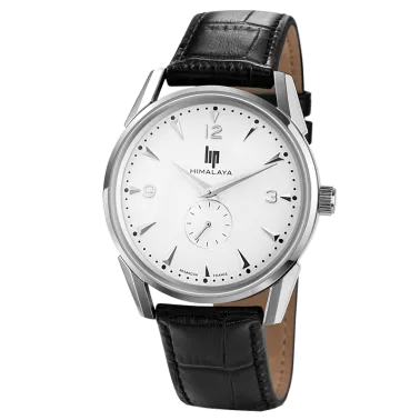 Montre Lip Himalaya quartz cadran argent bracelet cuir noir 40 mm