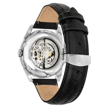Montre Lip Himalaya Squelette automatique cadran argent bracelet cuir noir 40 mm