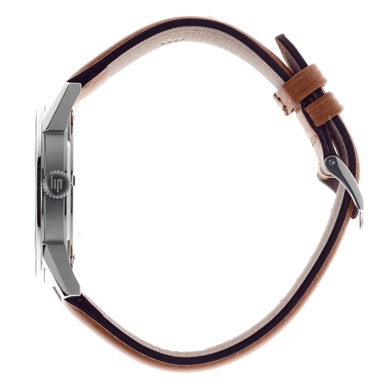 Montre Lip Himalaya quartz cadran argent petite seconde bracelet cuir brun 40 mm
