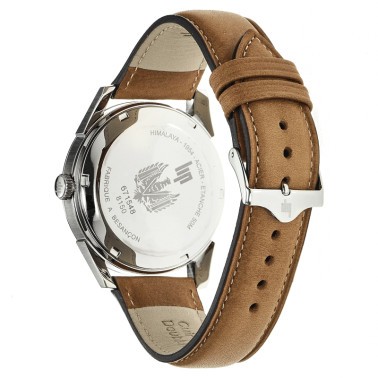 Montre Lip Himalaya quartz cadran argent petite seconde bracelet cuir brun 40 mm
