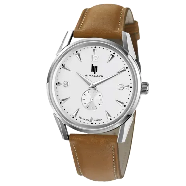 Montre Lip Himalaya quartz cadran argent petite seconde bracelet cuir brun 40 mm