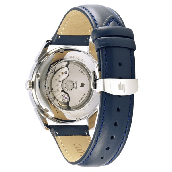 Montre Lip Himalaya Réserve de Marche automatique cadran blanc bracelet cuir bleu 40 mm