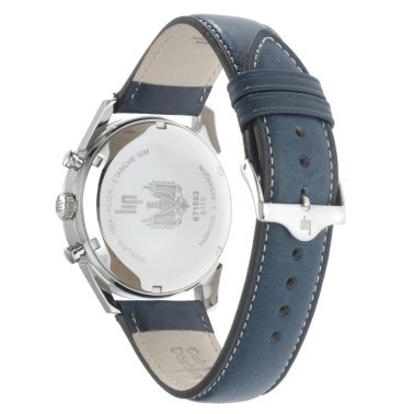Montre Lip Himalaya Chronographe quartz cadran blanc bracelet cuir bleu 40 mm