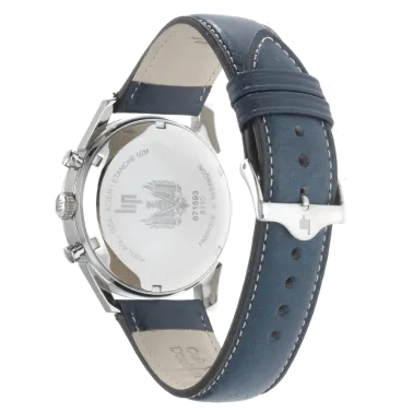 Montre Lip Himalaya Chronographe quartz cadran blanc bracelet cuir bleu 40 mm