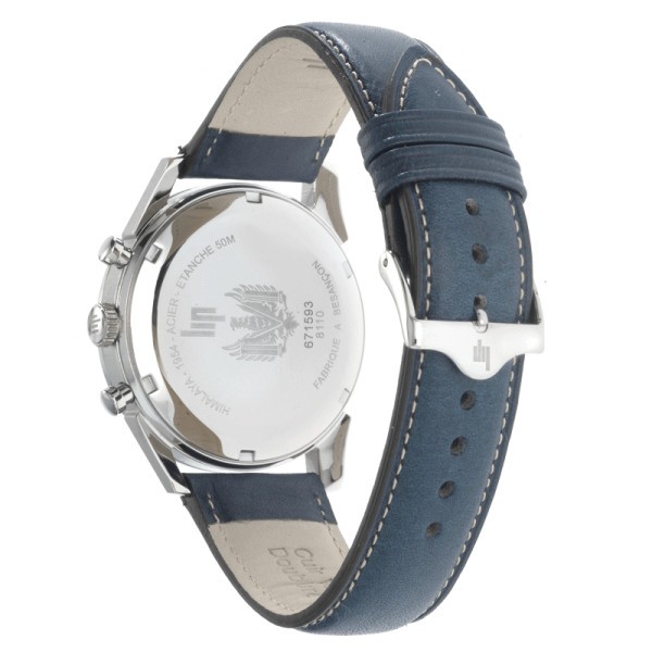 Montre Lip Himalaya Chronographe quartz cadran blanc bracelet cuir bleu 40 mm