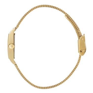 Montre Lip Churchill T13 quartz cadran blanc bracelet maille milanaise dorée