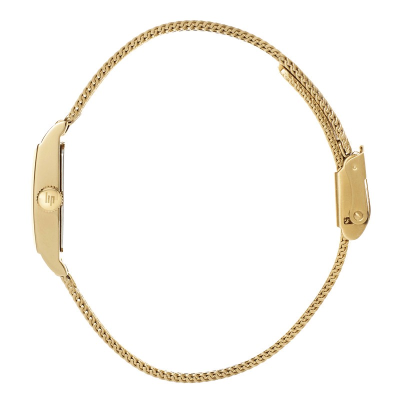 Montre Lip Churchill T13 quartz cadran blanc bracelet maille milanaise dorée
