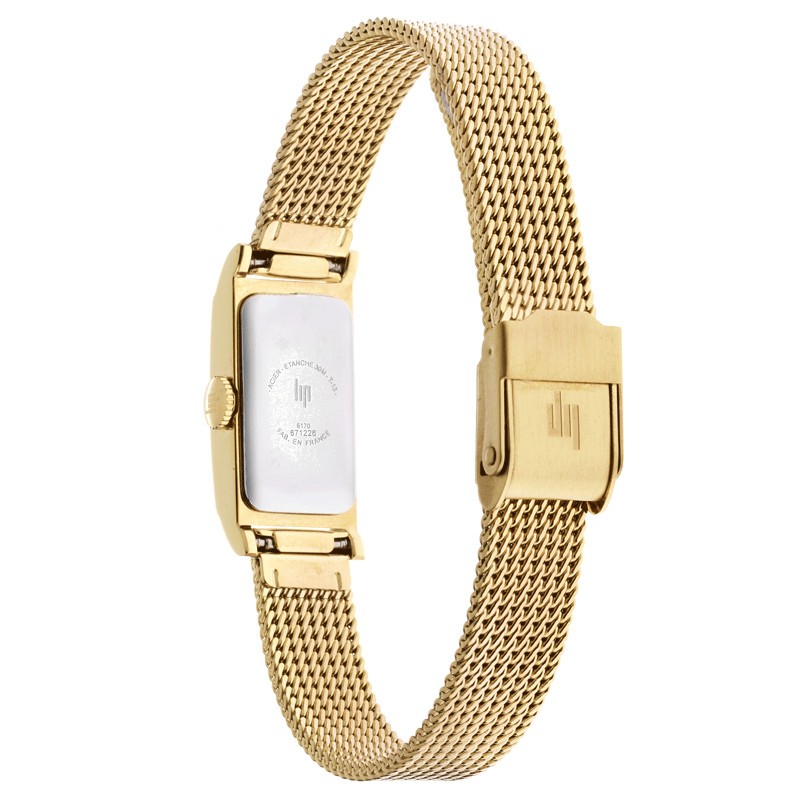 Montre Lip Churchill T13 quartz cadran blanc bracelet maille milanaise dorée