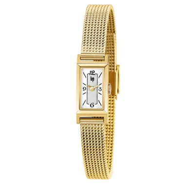 Montre Lip Churchill T13 quartz cadran blanc bracelet maille milanaise dorée