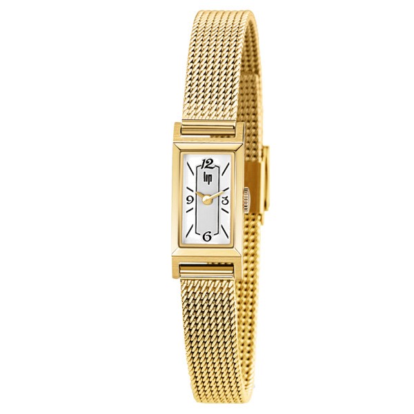 Montre Lip Churchill T13 quartz cadran blanc bracelet maille milanaise dorée