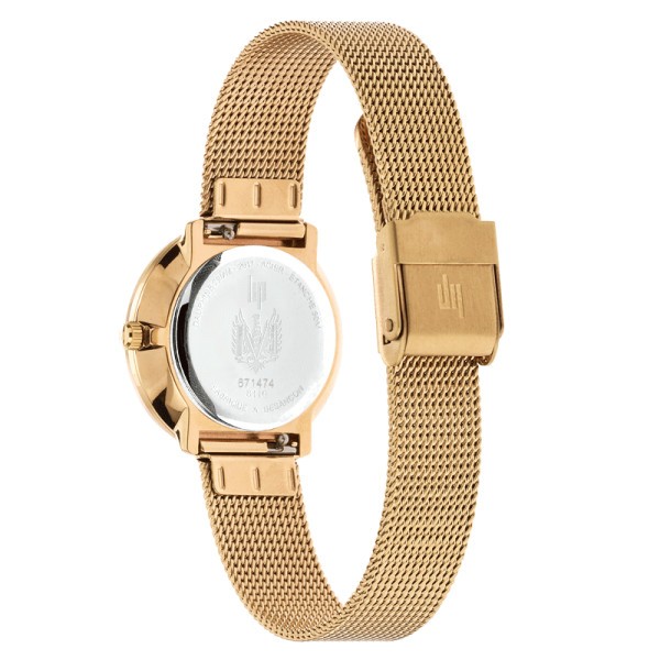 Montre Lip Dauphine quartz cadran argent bracelet maille milanaise dorée 29 mm