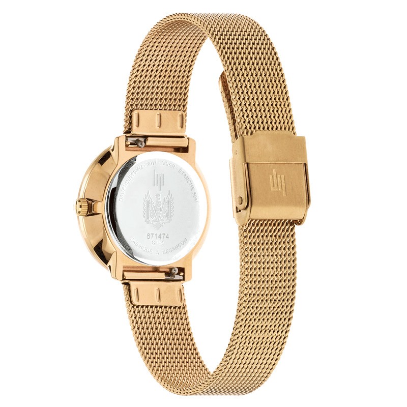 Montre Lip Dauphine quartz cadran argent bracelet maille milanaise dorée 29 mm