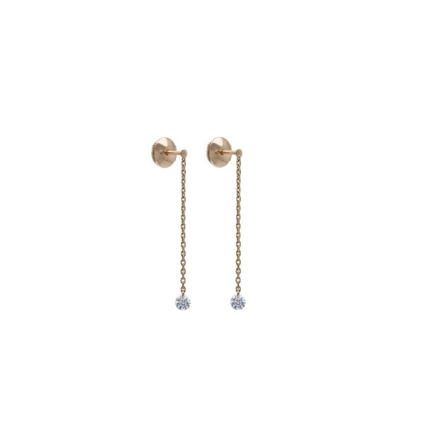 Pendants d’oreilles La Brune et La Blonde 360° en or rose 2 diamants taille brillant 2 x 0,10 carat
