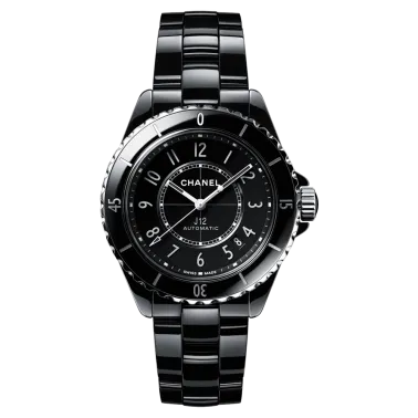Montre Chanel J12 cadran noir chiffres arabes bracelet céramique noire 38 mm