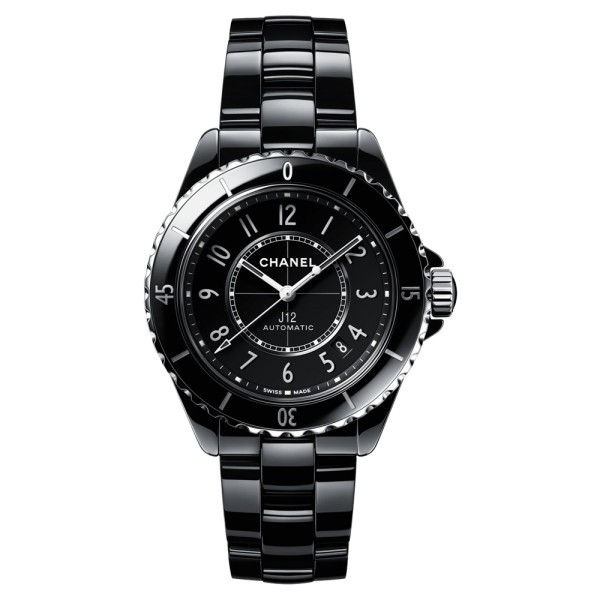 Montre Chanel J12 cadran noir chiffres arabes bracelet céramique noire 38 mm