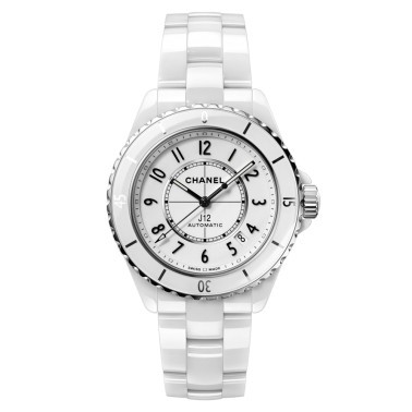 Montre Chanel J12 index chiffres arabes bracelet céramique blanche 38 mm