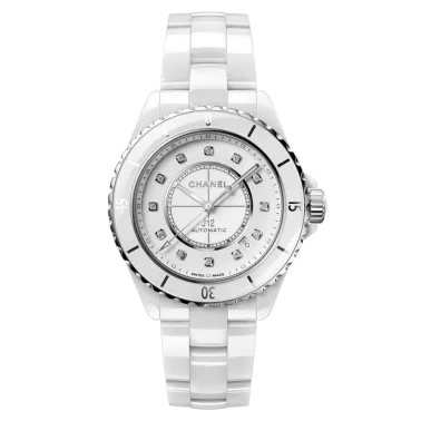 Montre Chanel J12 index diamants bracelet céramique blanche 38 mm