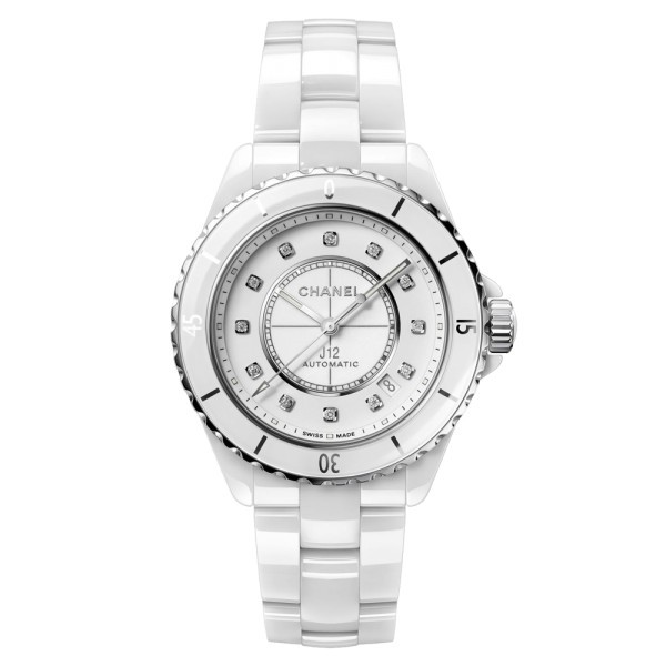 Montre Chanel J12 index diamants bracelet céramique blanche 38 mm