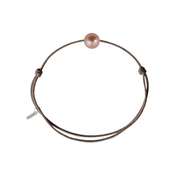Bracelet Claverin Simply Pearly cordon taupe et perle rose - SOLDAT PL