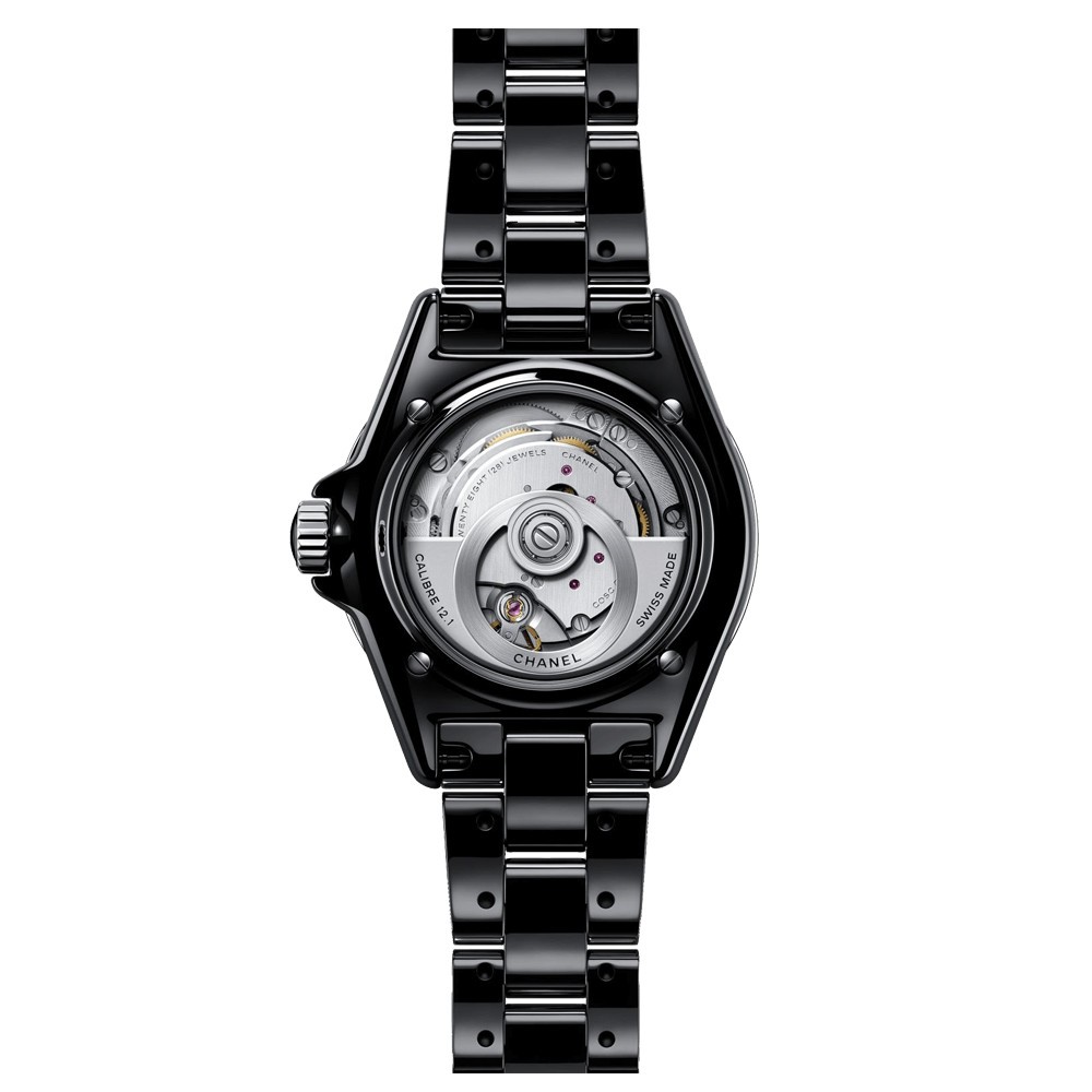 Montre Chanel J12 cadran noir chiffres arabes bracelet céramique noire 38 mm