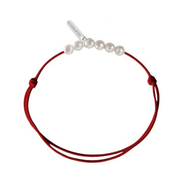 Bracelet Claverin Mini 6 Little Treasures cordon rouge passion perles blanches