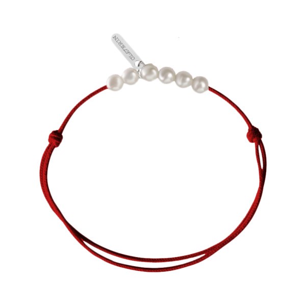 Bracelet Claverin Mini 6 Little Treasures cordon rouge passion perles blanches