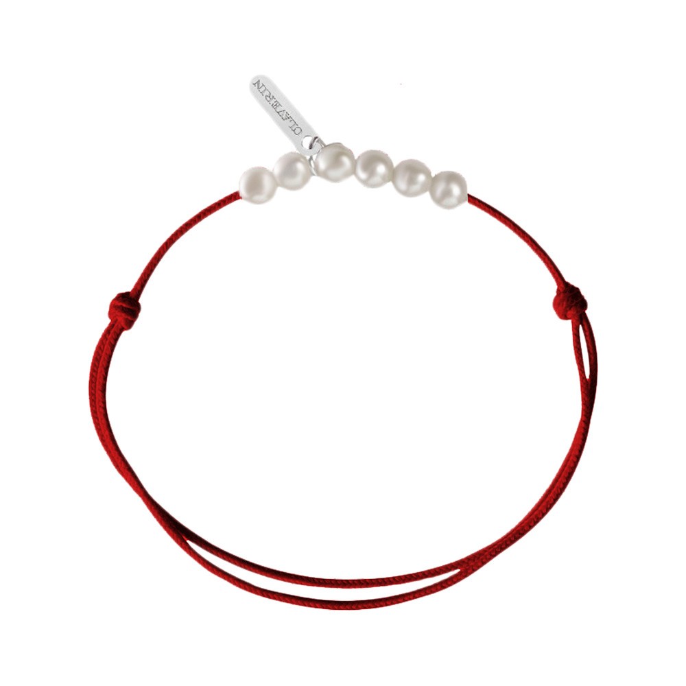Bracelet Claverin Mini 6 Little Treasures cordon rouge passion perles blanches
