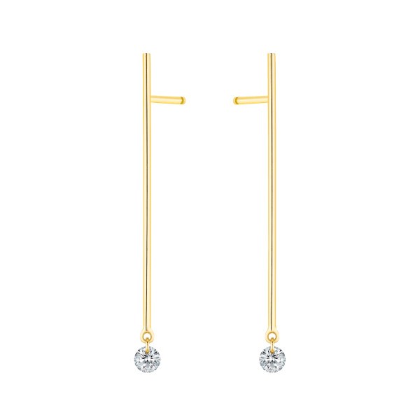 Boucles d'oreilles La Brune et La Blonde Majorette or jaune 2 diamants taille brillant 0,20 carat