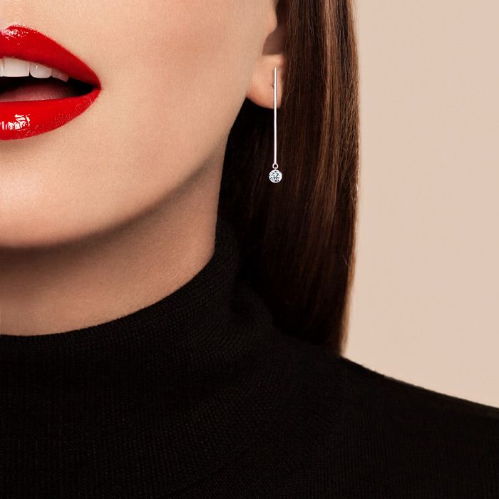 Boucles d'oreilles La Brune et La Blonde Majorette or jaune 2 diamants taille brillant 0,20 carat