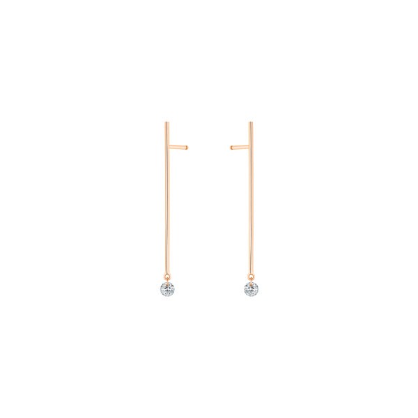 Boucles d'oreilles La Brune et La Blonde Majorette or rose 2 diamants taille brillant 0,20 carat - Soldat_PL
