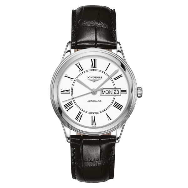 Montre Longines Flagship automatique bracelet cuir noir 38,5 mm