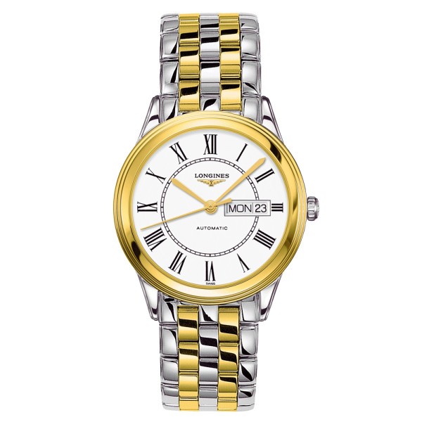 Montre Longines Flagship automatique cadran blanc bracelet acier bicolore 38,5 mm