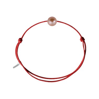 Bracelet Claverin Simply Pearly cordon rouge corail et perle rose - SOLDAT