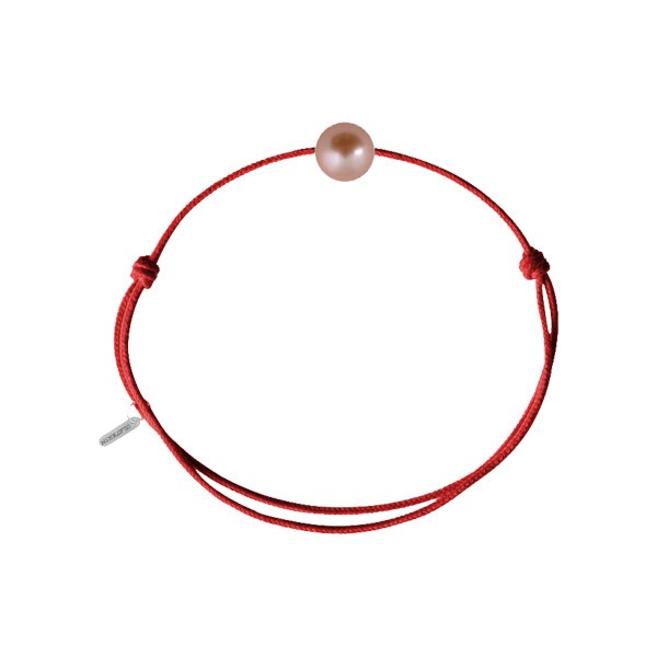 Bracelet Claverin Simply Pearly cordon rouge corail et perle rose