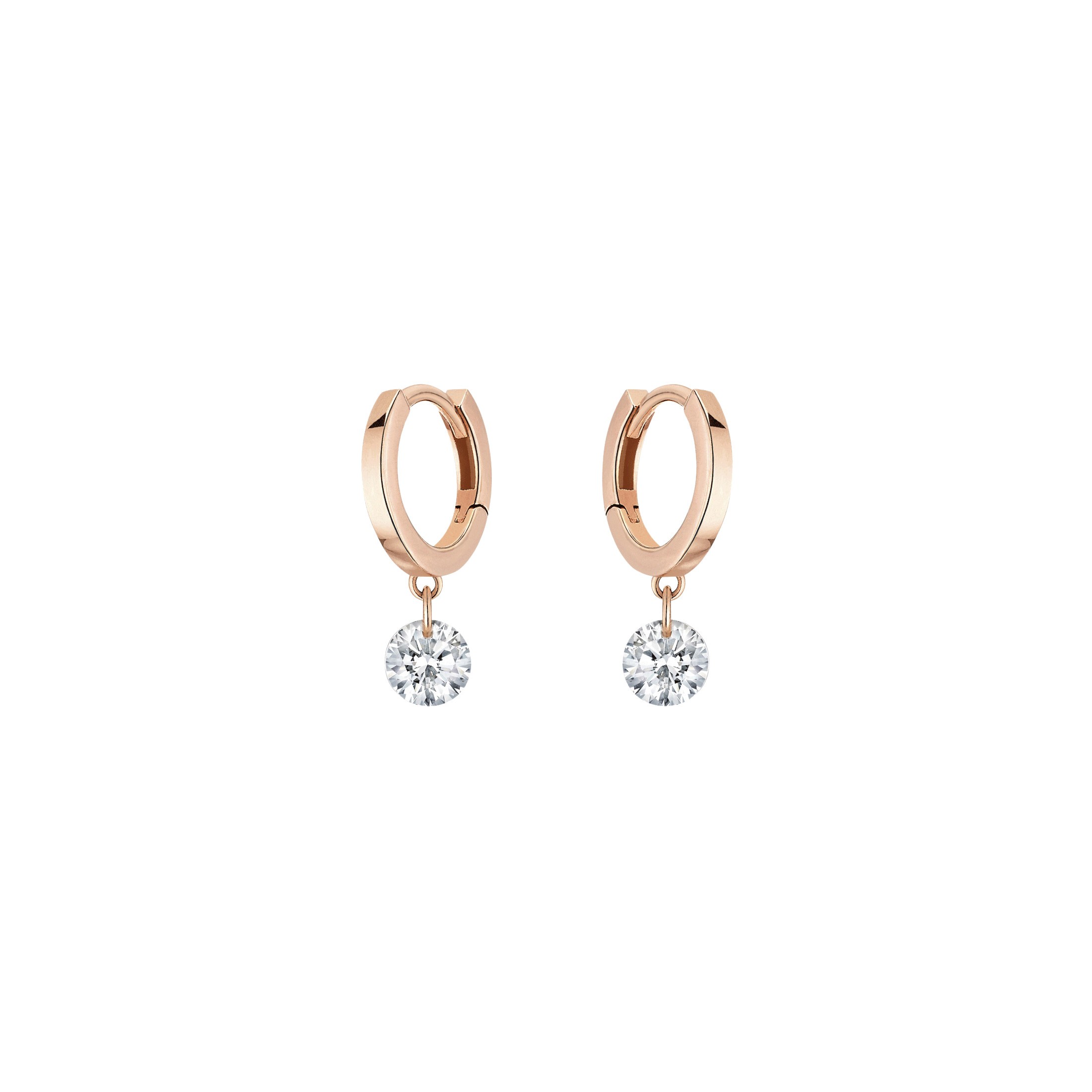 Mini créoles La Brune et La Blonde 360° en or rose 2 diamants taille brillant 2 x 0,30 carat
