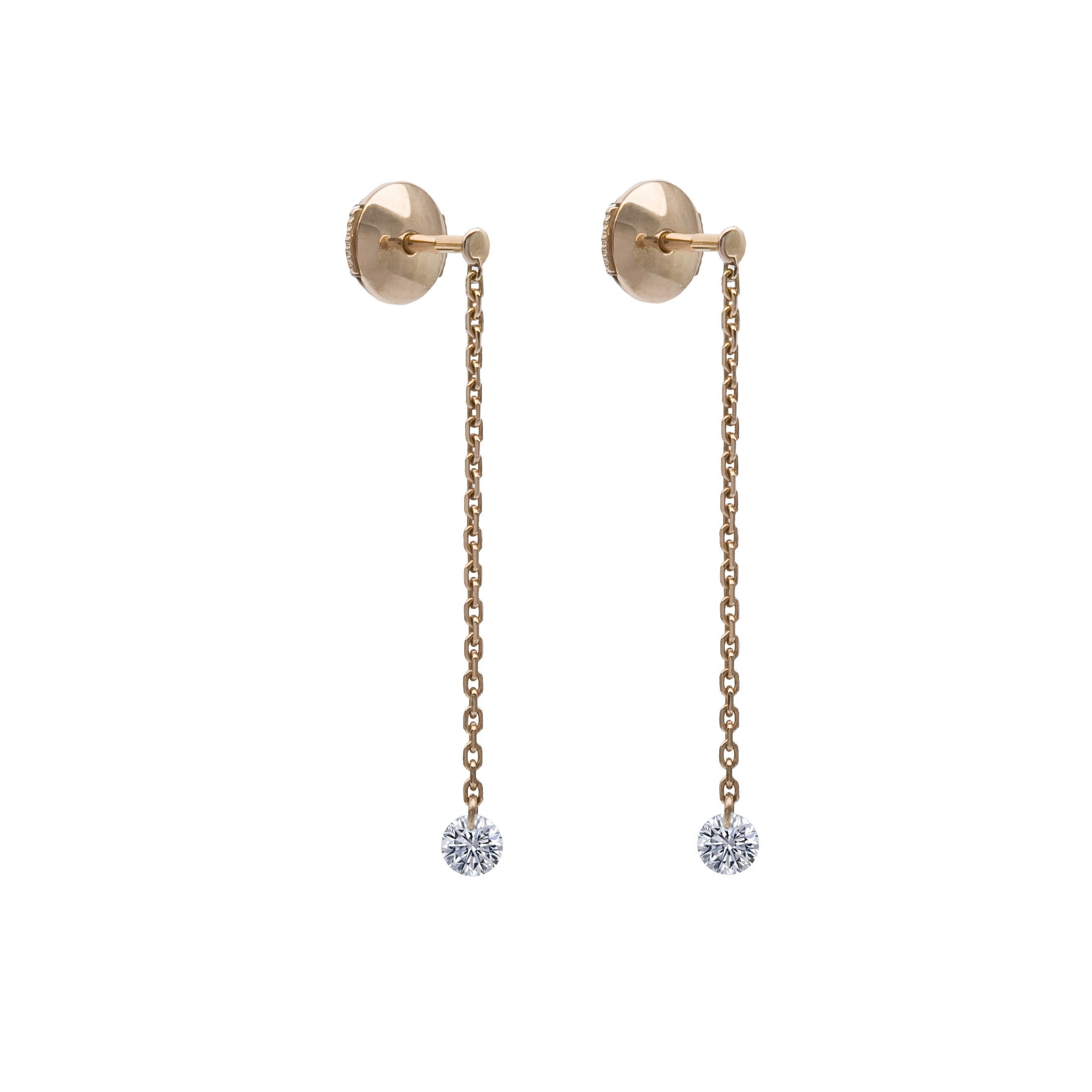 Pendants d’oreilles La Brune et La Blonde 360° en or rose 2 diamants taille brillant 2 x 0,20 carat - Soldat