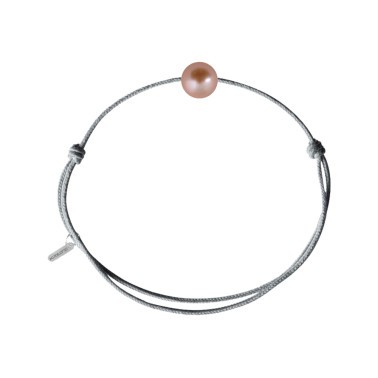 Bracelet Claverin Simply Pearly cordon gris perlé et perle rose