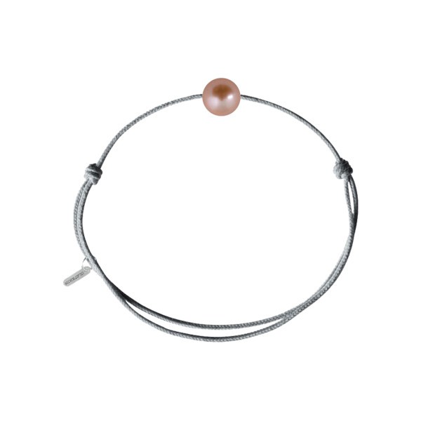 Bracelet Claverin Simply Pearly cordon gris perlé et perle rose - SOLDAT PL