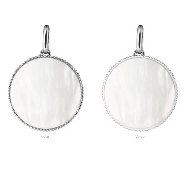 Médaille Lepage Colette Lune Perlée en or blanc et nacre blanche