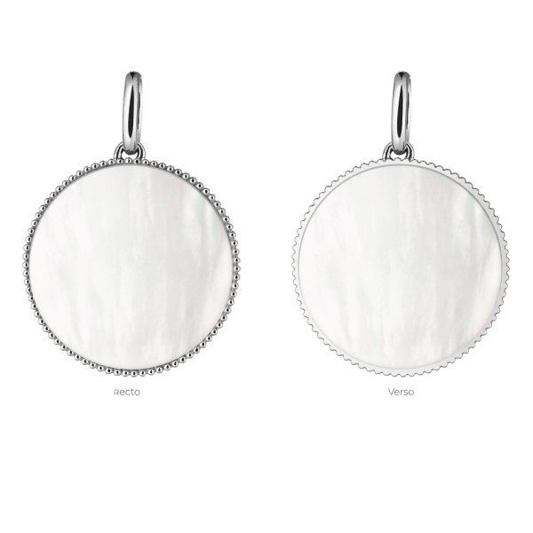 Médaille Lepage Colette Lune Perlée en or blanc et nacre blanche