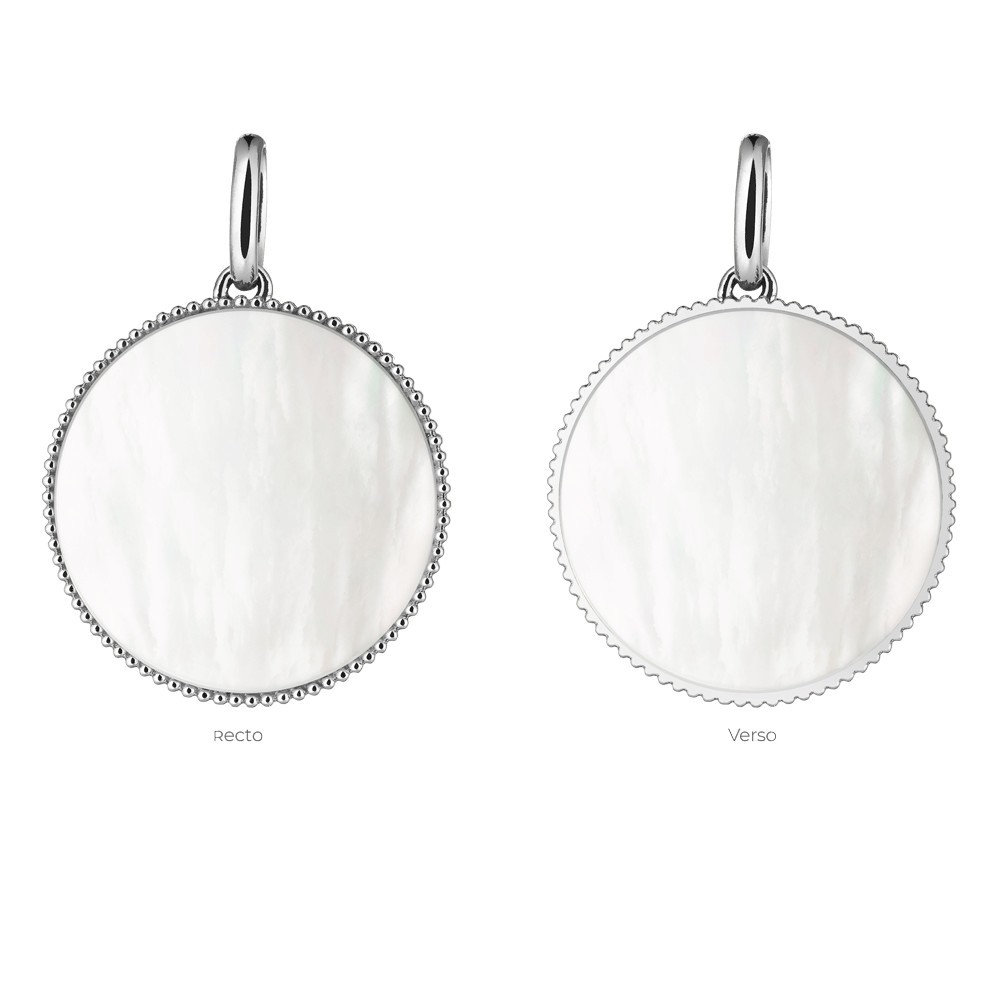 Médaille Lepage Colette Lune Perlée en or blanc et nacre blanche