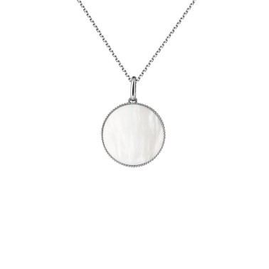 Médaille Lepage Colette Lune Perlée en or blanc et nacre blanche
