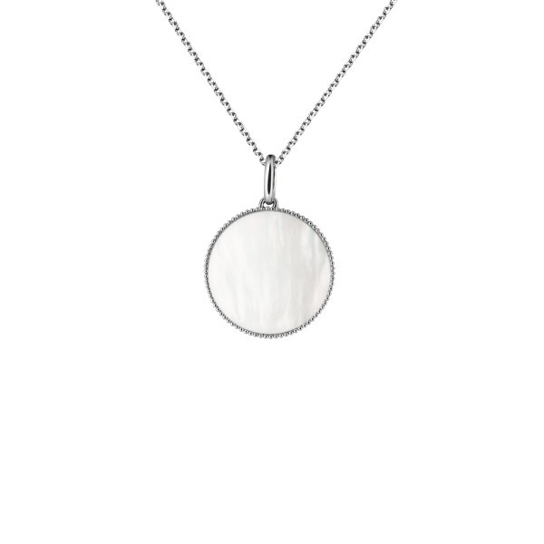 Médaille Lepage Colette Lune Perlée en or blanc et nacre blanche