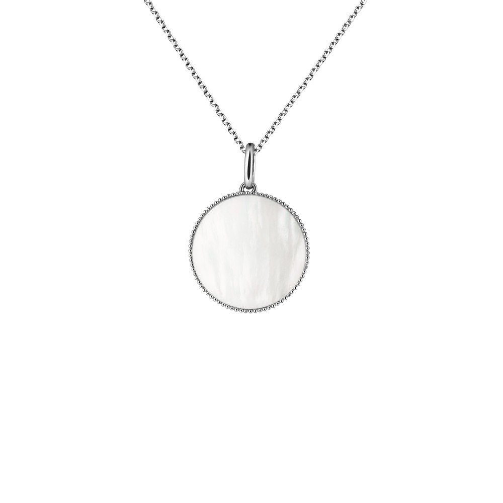 Médaille Lepage Colette Lune Perlée en or blanc et nacre blanche