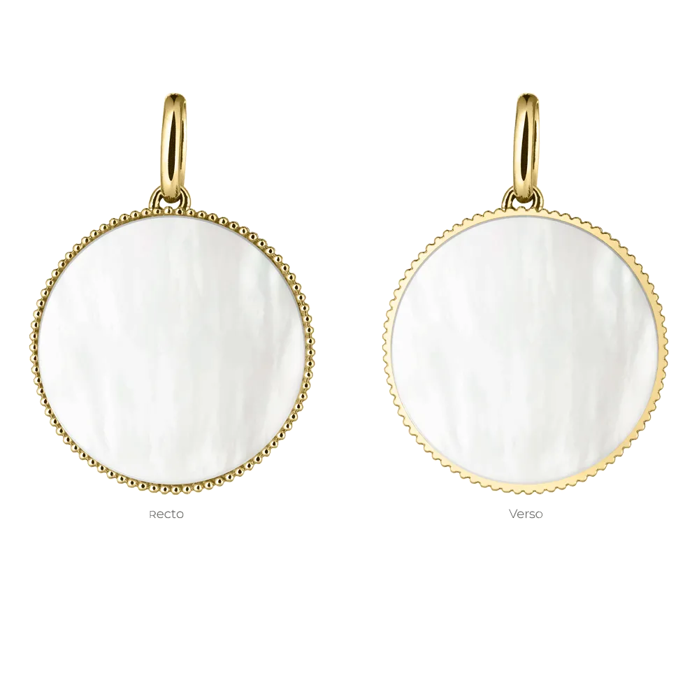 Médaille Lepage Colette Lune Perlée en or jaune et nacre blanche