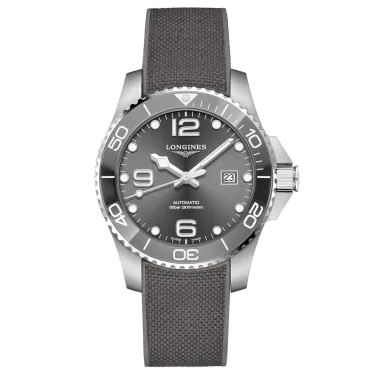 Montre Longines Hydroconquest automatique cadran gris bracelet caoutchouc gris 43 mm L3.782.4.76.9