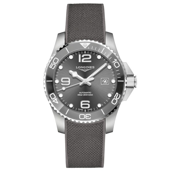 Montre Longines Hydroconquest automatique cadran gris bracelet caoutchouc gris 43 mm